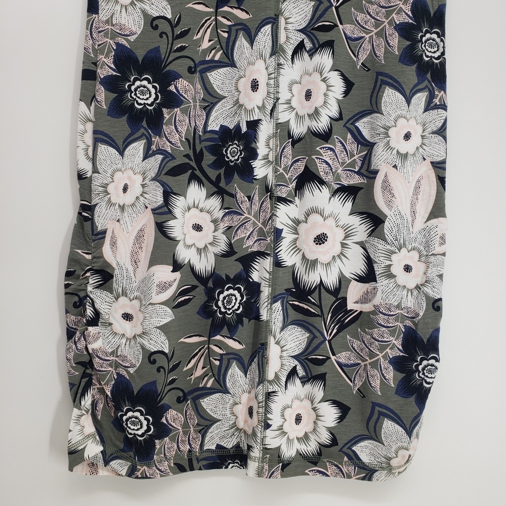 T by Talbots Floral Ruched Shift Dress Women Small Olive Green Stretch Active - Picture 9 of 10